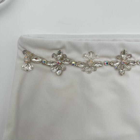 Oceanus | NEW White Aaliyah Crystal Trim Bandeau Top Mini Skirt Set S - Picture 7 of 13